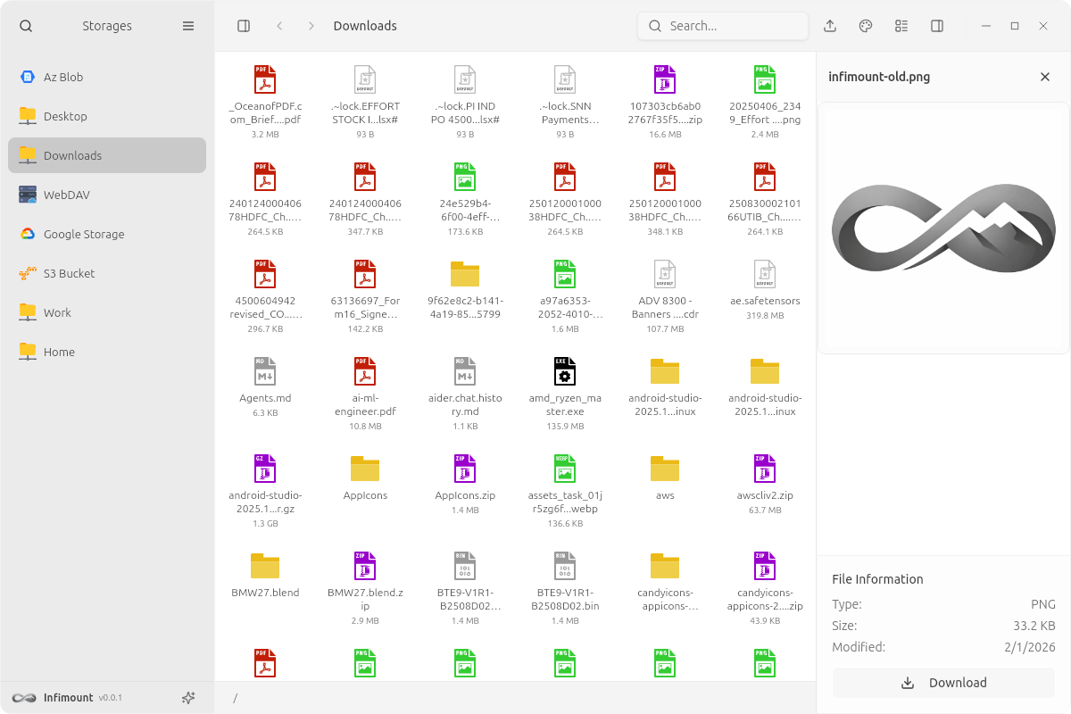 Infimount desktop application screenshot